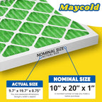 Maycold MERV 13 10x20x1 Air Filter (6-Pack), High-Efficiency Pleated AC & Furnace Filters, Actual Size: 9.70” x 19.70” x 0.75”, Individually Wrapped in Plastic