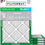 Filterbuy 18x25x1 Air Filter MERV 8 Essential Dust & Allergy Defense (4-Pack), Electrostatic Pleated HVAC AC Furnace Filters Replacement, Made in USA (Actual Size: 17.50 x 24.50 x 0.75)