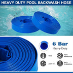 Eastrans 1 1/2 in x 50 ft Pool Backwash Hose Kit with Male NPT Adapter,Heavy Duty Discharge Pump Hose for Swimming Pool,Reinforced Pool Drain Hose with 2 Clamps and Thread Seal Tape,6 Bar