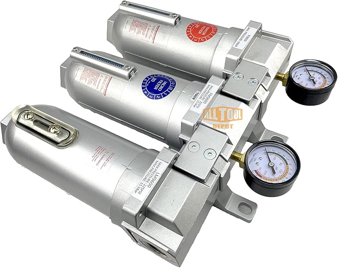 3/4" NPT SUPER DUTY Industrial Grade 3 Stages Filter Coalescing Desiccant Dryer System For Compressed Air Lines, Metal Bowls, Great For Paint Spray And Plasma Cutter (AUTO DRAIN)