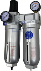 SUPER HEAVY DUTY HIGH FLOW AIR FILTRATION SYSTEM, 2 STAGE PARTICULATE FILTER PLUS OIL REMOVING COALESCING FILTER COMBINATION (1/2" NPT, AUTO DRAIN)