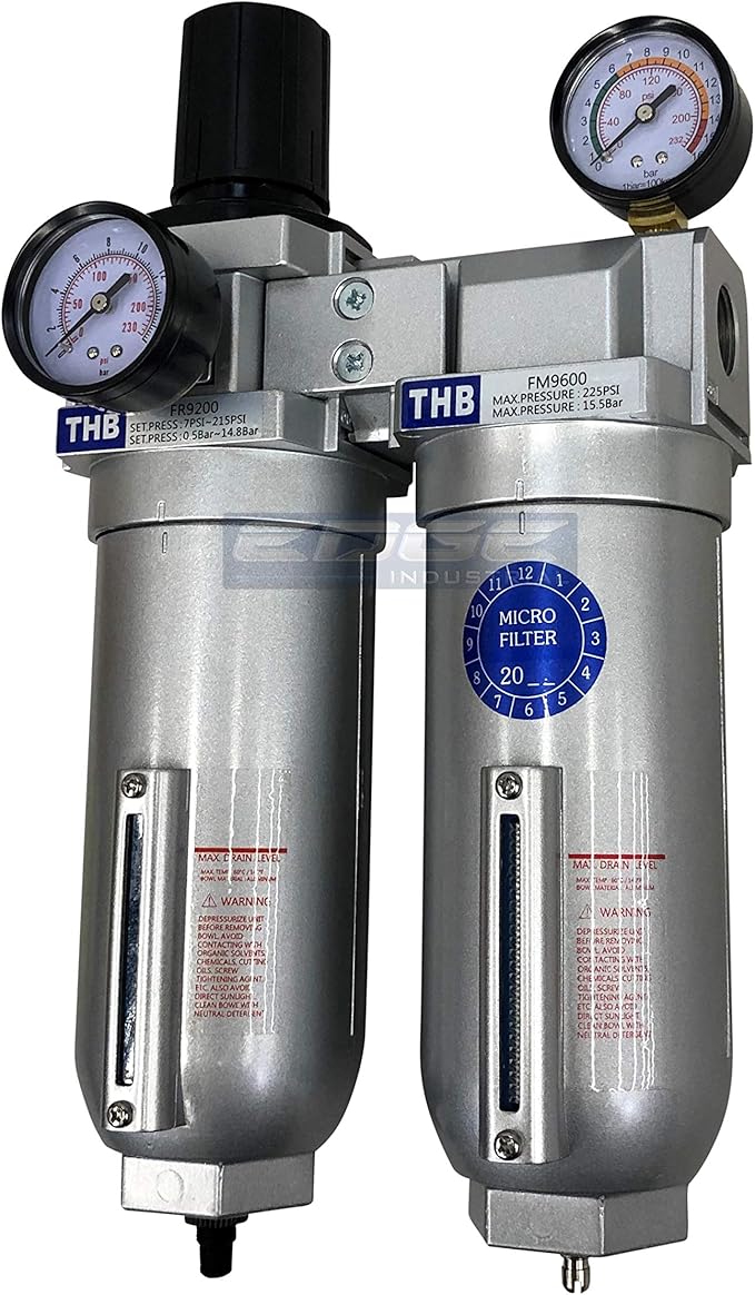 SUPER HEAVY DUTY HIGH FLOW AIR FILTRATION SYSTEM, 2 STAGE PARTICULATE FILTER PLUS OIL REMOVING COALESCING FILTER COMBINATION (3/4" NPT, AUTO DRAIN)