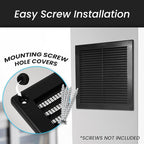 Repa Market 6 x 6 Inch (Outer) Black Square Air Vent Cover - Plastic Fresh Air Intake Vent - AC Cover with Nylon Mesh Screen, Wall, Ceiling HVAC Return Air Register, Modern Soffit Vents