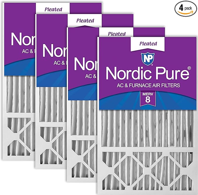 Nordic Pure 16x25x5 (Actual Size: 15 3/4 x 24 3/4 x 4 3/8) Honeywell/Lennox Replacement MERV 8 Air Filters 4 Pack
