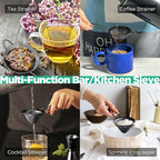 Homestia 304 Stainless Steel Fine Mesh Strainer for Kitchen, Cocktail Sieve Sifters for Food, Liquid Strainer Cup for Food, Drinks, Tea, Coffee, Juice, Noodles, Flour, Vegetable (Black)