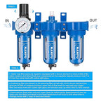 NANPU Zinc Alloy 3 Stage Air System - Particulate Filter, Coalescing Filter, Desiccant Dryer & Air Regulator, Poly Bowl, Manual Drain, Mid Flow, Suitable for Paint Spray & Plasma Cutter (3/8" NPT)