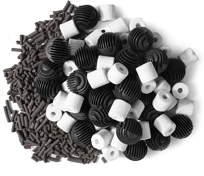 Flexzion Fish Tank Filter Media - Bio Balls for Aquarium Filter, Ceramic Rings & Activated Carbon Pellets in Mesh Bags - Biological, Chemical, & Mechanical Filtration Freshwater & Saltwater Aquariums