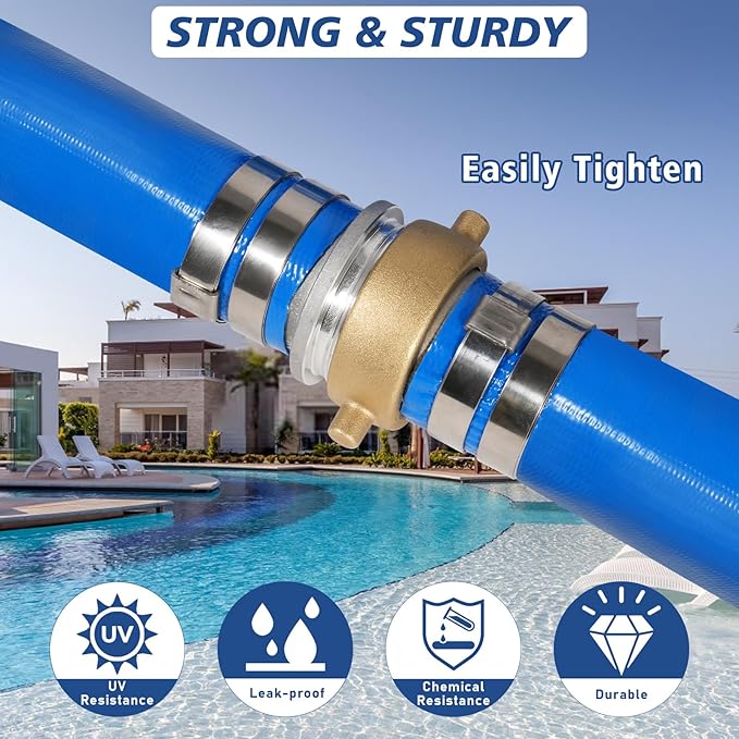 1.5" x 50 ft Backwash Hose for Swimming Pools, Heavy Duty PVC Lay Flat Water Discharge Hose,Durable Pool Drain Hose with Aluminum Pin Lug Fittings for Pump And Filters