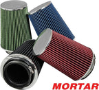 Mortar Aftermarket Auto Air Filter - Car Enthusiast Class Universal Cold Air Intake Gulps in More Air for More Engine Power & Passionate Induction Sound, 8-In-Long, Flange ID 3.5 In, Red