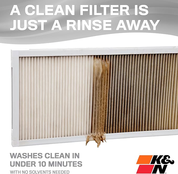 K&N 16X25X1 HVAC Furnace Air Filter, Lasts a Lifetime, Washable, Merv 8, the Last HVAC Filter You Will Ever Buy, Breathe Safely at Home or in the Office, HVC-8-11625
