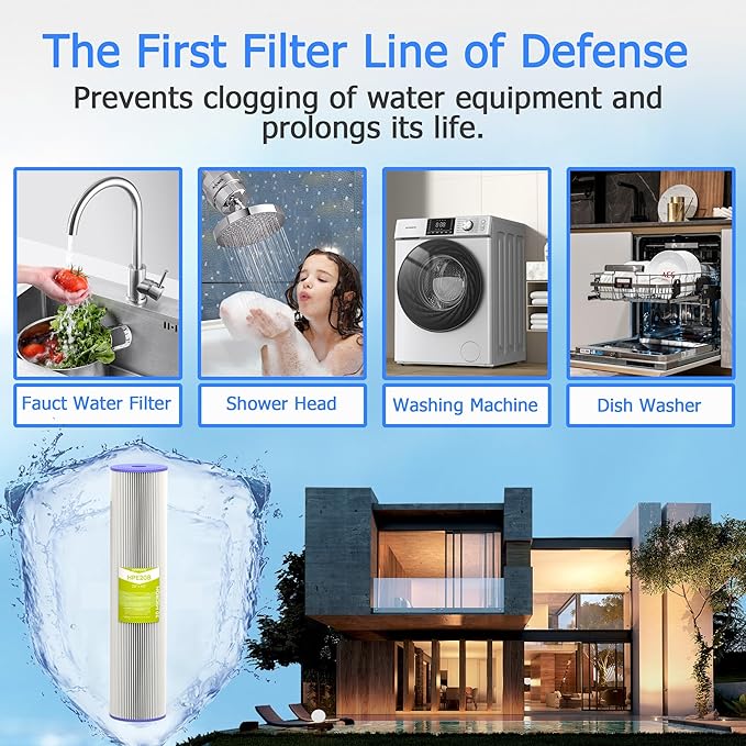 20 Micron Whole House Water Filter Cartridge, Pleated Sediment Filters for Well Water, Universal Replacement for Any 20 inch Big Housings - 20" x 4.5" Cartridges - Pack of 2