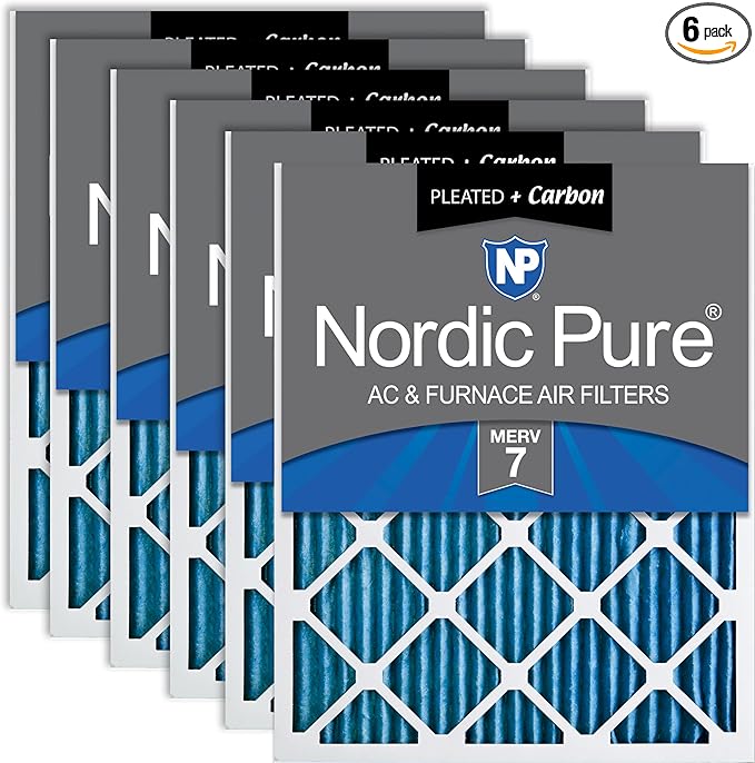 Nordic Pure 16x16x1 (Actual Size: 15 3/4 x 15 3/4 x 3/4) Pleated Air Filters MERV 7 Plus Carbon 6 Pack