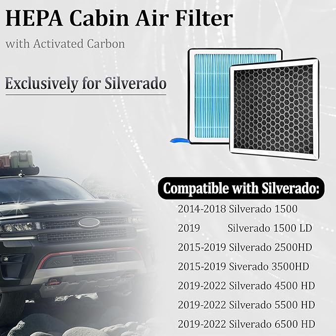 silverado Dedicated CF11809 Cabin Air Filter With Activated Carbon For 2014 2015 2016 2017 2018 2019 silverado 1500 2500 3500 and 2019-2022 Silverado 4500 5500 6500
