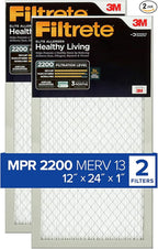 Filtrete 12x24x1 AC Furnace Air Filter, MERV 13, MPR 2200, Elite Allergen, Bacteria & Virus Filter, 3-Month Pleated 1-Inch Electrostatic Air Cleaning Filter, 2-Pack (Actual Size 11.69x23.69x0.78 in)