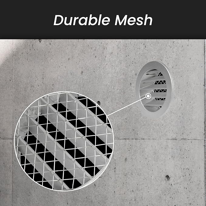 Repa Market 8" Gray Vent Cover - Aluminum - Industrial Round Air Louver - Metal Soffit Vent with Screen - Mesh - Round Grille for House Or Garage Wall- (8" Inch, Gray)