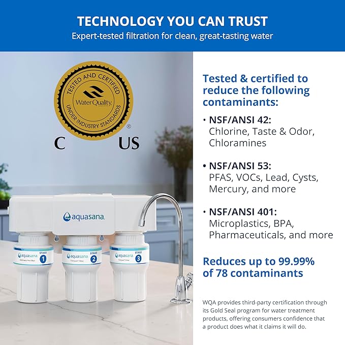 Aquasana Under Sink Water Filter | 3-Stage Claryum Filtration | Reduces up to 99.99% of PFAS, Lead & Chlorine | Under Counter Drinking Water Filter | Includes Oil-Rubbed Bronze Faucet | AQ-6300-ORB
