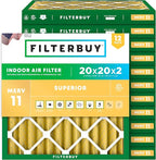 Filterbuy 20x20x2 Air Filter MERV 11 Superior Pet & Allergy Defense (12-Pack), Electrostatic Pleated HVAC AC Furnace Filters Replacement, Made in USA (Actual Size: 19.50 x 19.50 x 1.75)