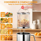 Chihee Grease Container Deep Fryer 2 in 1 Stainless Steel Bacon Grease Saver with Fine Mesh Strainer Fry Basket 2L / 67.6 fl oz Oil Container Grease Can with Lid Tray for Kitchen Storing Frying