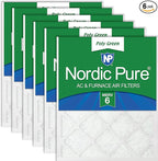 Nordic Pure 16x30x1 (Actual Size: 15 3/4 x 29 11/16 x 3/4) Poly Green MERV 6 AC Furnace Air Filters – Reduces Dust, Pollen, Pet Dander & Allergens – 6-Pack
