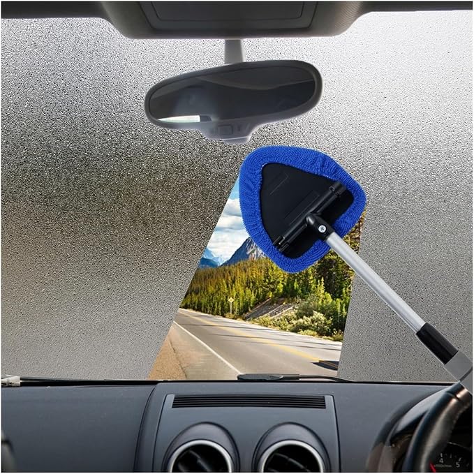 Compatible for Window Scraping Mist Eliminator Microfiber Car Cleaner Telescopic Windshield Cleaning Tools Auto Accessories(Green)