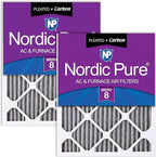 Nordic Pure 16x25x1 (Actual Size: 15 1/2 x 24 1/2 x 3/4) Furnace Air Filters MERV 8 Pleated Plus Carbon 2 Pack