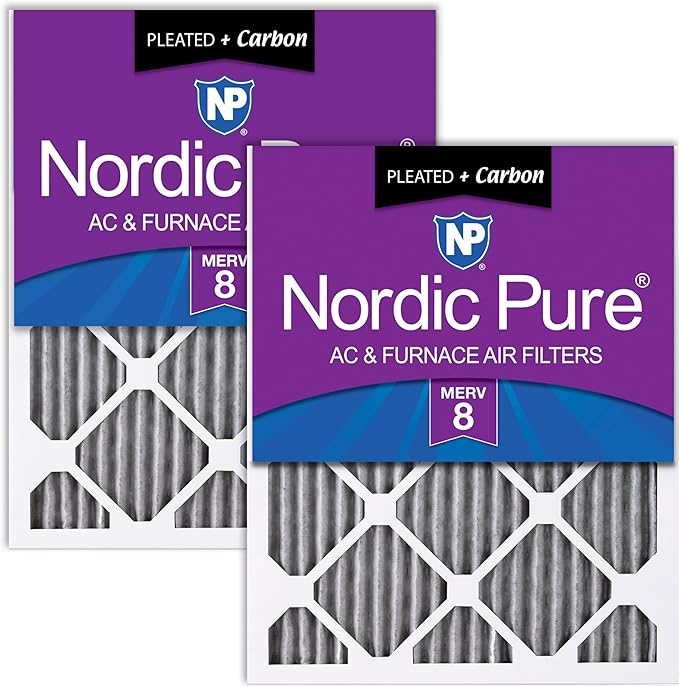 Nordic Pure 12x12x1 (Actual Size: 11 3/4 x 11 3/4 x 3/4) Furnace Air Filters MERV 8 Pleated Plus Carbon 2 Pack