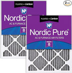 Nordic Pure 16x16x1 (Actual Size: 15 3/4 x 15 3/4 x 3/4) Furnace Air Filters MERV 8 Pleated Plus Carbon 2 Pack