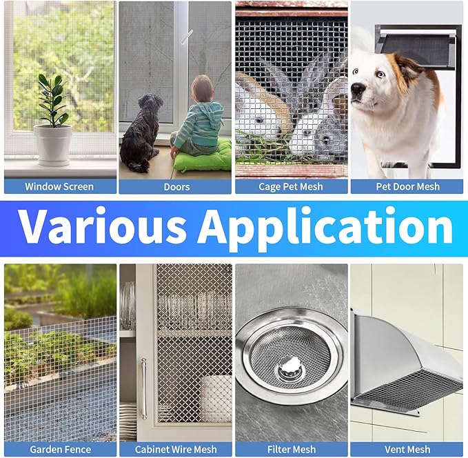 304 Stainless Steel Mesh, 24in x 10ft, 20 Mesh, Sturdy Metal Screen Roll for Window, Door, Air Vents, Filter, Cage, Garden, Patio, Pet (Sliver, 24inch x 10feet)
