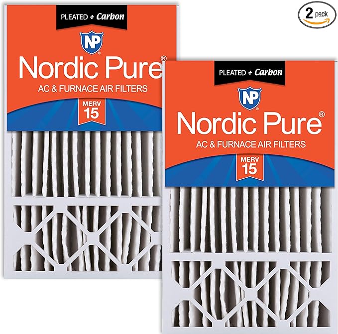 Nordic Pure 16x25x5 (Actual Size: 15 3/4 x 24 3/4 x 4 3/8) Honeywell Replacement Air Filters MERV 15 Plus Carbon 2 Pack