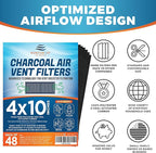 Activated Carbon Air Vent Filters for Home - 4" x 10" Dust Control - Air Filter Freshener for Home Vents to Purify Indoor Air and Homes - Register Filters for Floor Vents (48-Pack)