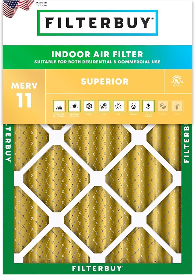 Filterbuy 24x25x4 Air Filter MERV 11 Superior Pet & Allergy Defense (1-Pack), Electrostatic Pleated HVAC AC Furnace Filters Replacement, Made in USA (Actual Size: 23.75 x 24.75 x 3.63)
