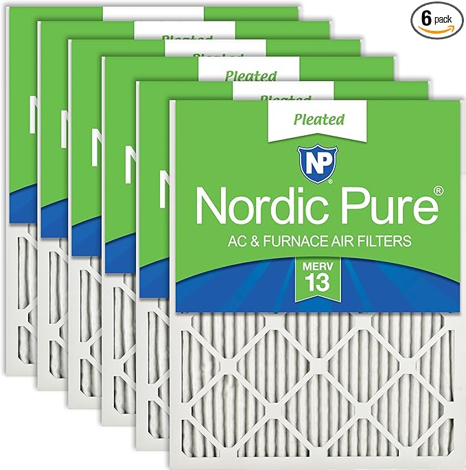 Nordic Pure 16x16x1 (Actual Size: 15 3/4 x 15 3/4 x 3/4) Pleated MERV 13 Air Filters 6 Pack
