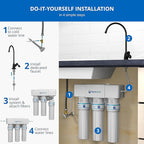Aquasana Under Sink Water Filter | Certified 3-Stage Max Flow Filtration | Reduces up to 99.99% of PFAS, Lead, Chlorine, & More | Under Counter Drinking Water Filter | Matte Black Faucet | AQ-6300M-MB