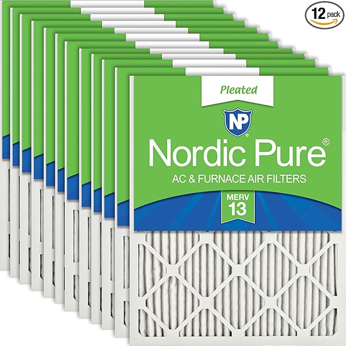 Nordic Pure 16x16x1 (Actual Size: 15 3/4 x 15 3/4 x 3/4) Pleated MERV 13 Air Filters 12 Pack