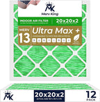 MervKing 20x20x2 Air Filter Actual Size: 19.7" x 19.7" x 1.75" MERV 13 MPR 1500-1900 | MADE IN USA | 12-Pack | Pleated HVAC AC Furnace Replacement