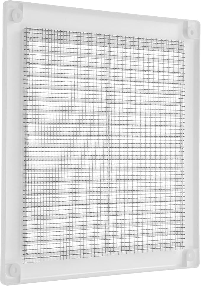 Repa Market 10 x 10 Inch (Outer) White Square Air Vent Cover - Plastic Fresh Air Intake Vent - AC Cover with Nylon Mesh Screen, Wall, Ceiling HVAC Return Air Register, Modern Soffit Vents