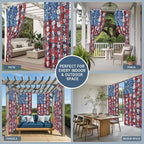 4th of July Outdoor Curtains for Patio Patriotic Flowers Farmhouse Red Waterproof Outside Curtains with Grommet Top Weatherproof Curtain for Cabana Pergola Gazebo, 1 Panel, 54" W x 84" L