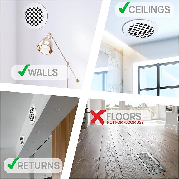 SABA Home Decor Air Vent Cover Grille - Acrylic Plexiglass 6 Round Duct Opening (7.5 Round Overall) White Finish Decorative Register Covers for Walls and Ceilings NOT for Floor USE, Venetian (1PCs)