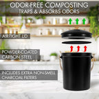 Beautiful Kitchen Compost Bin with Smell Proof Lid - Rust Proof and Odorless Compost Bucket for Your Countertop with No Smell Filters - Easy to Clean 1.1 Gallon Bin Looks Great On Any Kitchen Counter