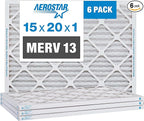 Aerostar 15x20x1 MERV 13 Pleated Air Filter, AC Furnace Air Filter, 6 Pack (Actual Size: 14 1/2" x 19 1/2" x 3/4")