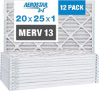 Aerostar 20x25x1 MERV 13 Pleated Air Filter, AC Furnace Air Filter, 12 Pack (Actual Size: 19 3/4" x 24 3/4" x 3/4")