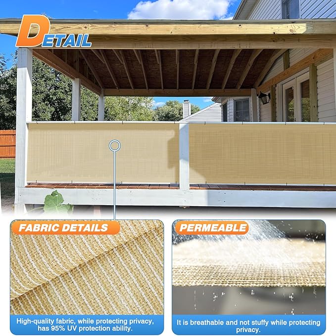 TANG Sun Shade Fabric Roll 8'x143' Shade Cloth for Garden Beige HDPE Mesh Shading Pergola Cover Replacement Canopy, 95% Blockage Sunshades for Outdoor Patio Backyard Plant