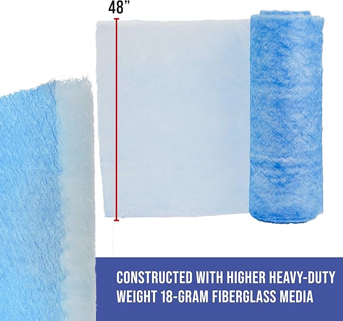 Master Airbrush Elite Paint Spray Booth Exhaust Filter Roll 48" x 100' - 18 Gram Heavy-Duty Fiberglass Paint Arrestor for Filtering Overspray Particles in Auto Body Shops & Refinish Booths
