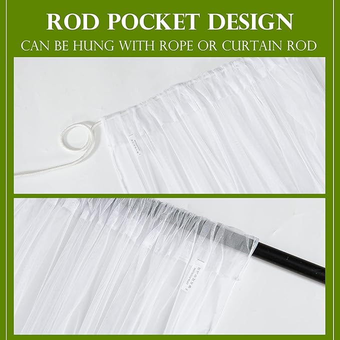 RYB HOME Outdoor Mosquito Net for Porch/Patio/Canopy/Gazebo - 2 Panels Waterproof Outdoor Sheer Tulle Curtains Mesh Net Privacy Drapes with DIY Adjustable Length, White, W118 x L98 inches