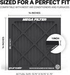 PuroAir MegaFilter - 14x14x1 Air Filter MERV 13 Activated CarbonTech Defense - Heavy Duty 3 Layer Furnace Filters Allergens, Pollen, Dust, Pet Dander, Smoke, Odors - HVAC Air Filter 14x14x1 (1-Pack)
