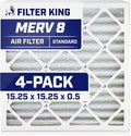 Filter King 15.25x15.25x0.5 Air Filter | 4-PACK | MERV 8 HVAC Pleated A/C Furnace Filters | MADE IN USA | Actual Size: 15.25 x 15.25 x 0.5"