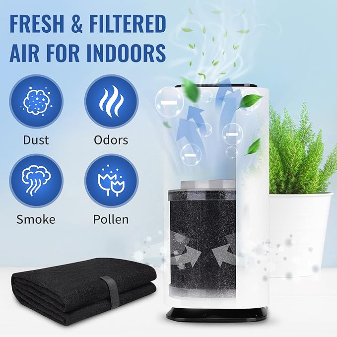 CFS - Pack of 4, Universal Cut to Fit Carbon Pre-Filter Pad Roll for Air Purifiers, Range Hood, Furnace Filters & Conditioner - Fresh Indoor Charcoal Filter Sheet - 8"x48"