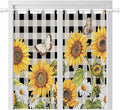 Sunflowers Bathroom Curtains 63 Inch Length, Window Curtains Tab Top, Yellow Flowers Butterfly Farmhouse Black Plaid Light Filtering Window Treatments Drapes 52"x63" 2 Panel