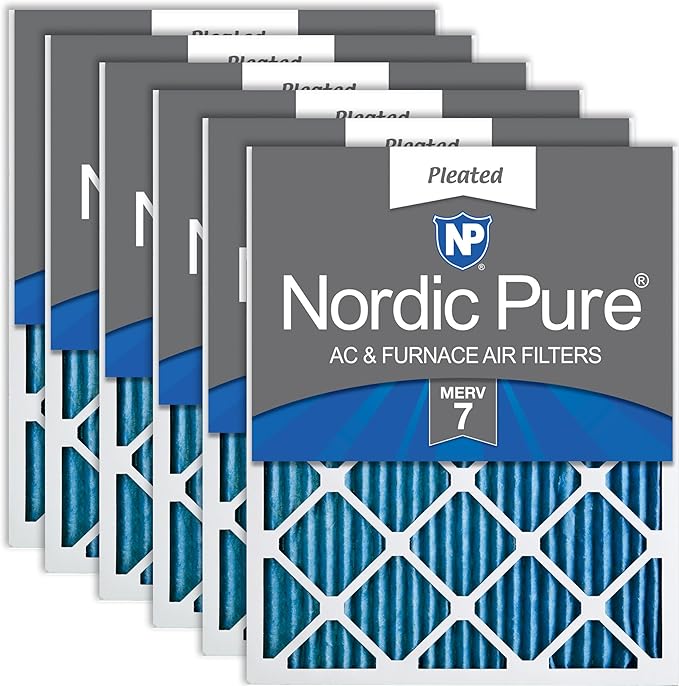 Nordic Pure 12x12x1 (Actual Size: 11 3/4 x 11 3/4 x 3/4) Pleated MERV 7 Air Filters 6 Pack