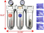 1" NPT SUPER DUTY Industrial Grade 3 Stages Filter Coalescing Desiccant Dryer System For Compressed Air Lines, Metal Bowls, Great For Paint Spray And Plasma Cutter (MANUAL DRAIN)